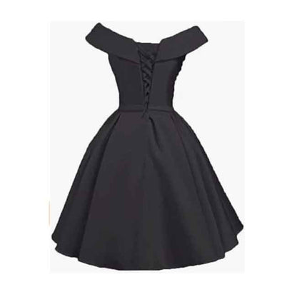 Women's Off Shoulder Satin A Line Short Homecoming Prom Dresses Whith Pocket