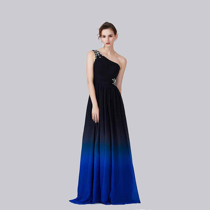 sd-hk One shoulrder prom dress long evening blue and black Gradient dress