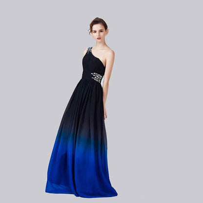 sd-hk One shoulrder prom dress long evening blue and black Gradient dress
