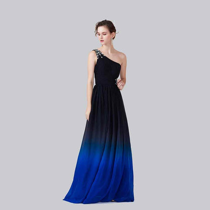 sd-hk One shoulrder prom dress long evening blue and black Gradient dress