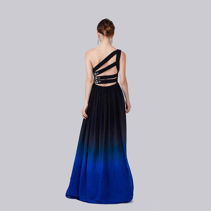 sd-hk One shoulrder prom dress long evening blue and black Gradient dress