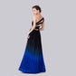 sd-hk One shoulrder prom dress long evening blue and black Gradient dress