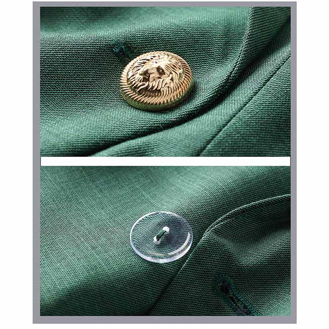 Women's Teal Green Textured Luxury Fitted Double Breasted Blazer with Lion Buttons - SLIM FIT