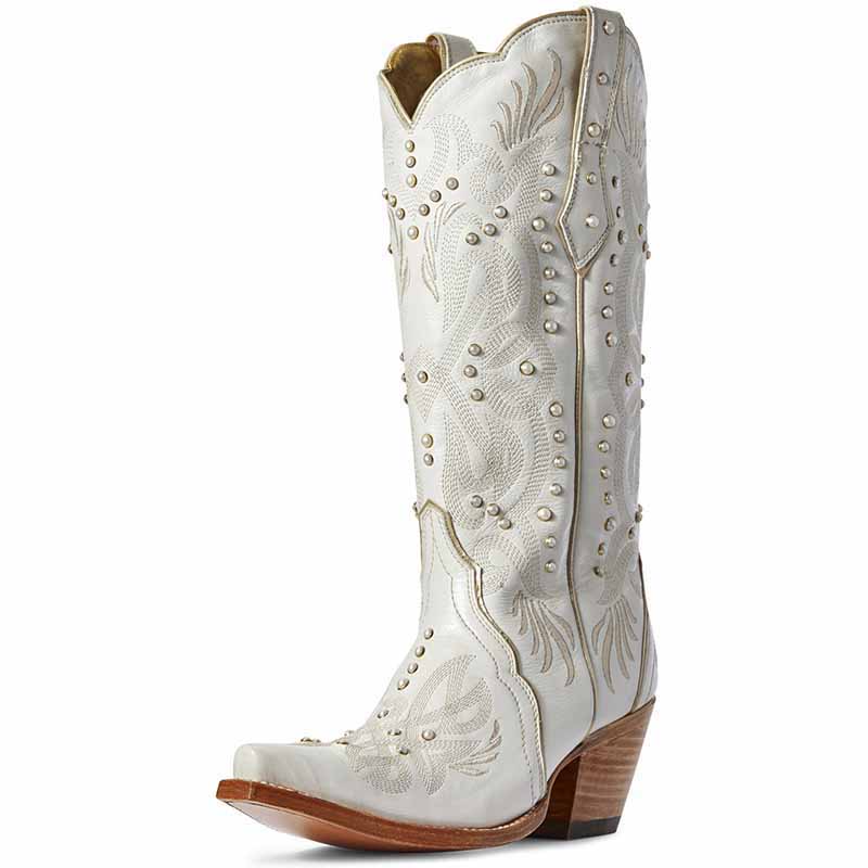 Women's White Floral Embroidery Western Boot Snip Toe Boots