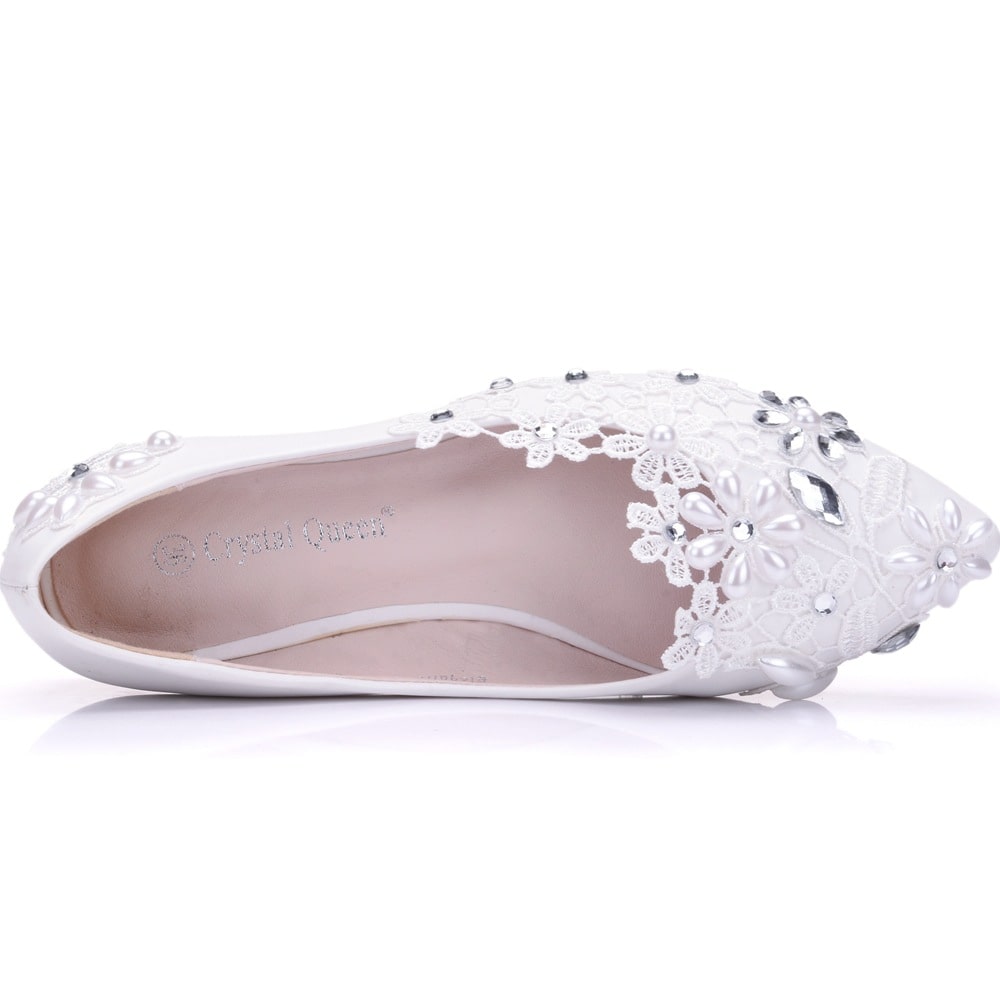 White Bridal Flats Closed Toe Shoes Bride Wedding Shoes