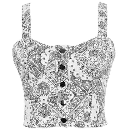 Women Bustier Crop Tops Checkered Push Up Corset Bra Cami Tank