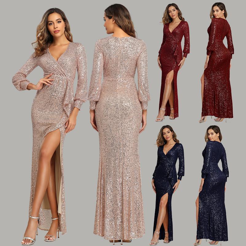 sd-hk Women Long Sequin Party Dress Long Sleeve High Split Rose Gold Evening Dress SD Dresscode & Fashiontrends sd-hk Women Long Sequin Party Dress Long Sleeve High Split Rose Gold Evening Dress SD Dresscode & Fashiontrends