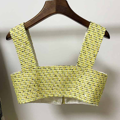 Womens Yellow Three Piece Suit + Short Skirt Formal Set