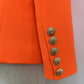 Women's Fitted Gold Lion Buttons Fitted Jacket Neon Orange Blazer