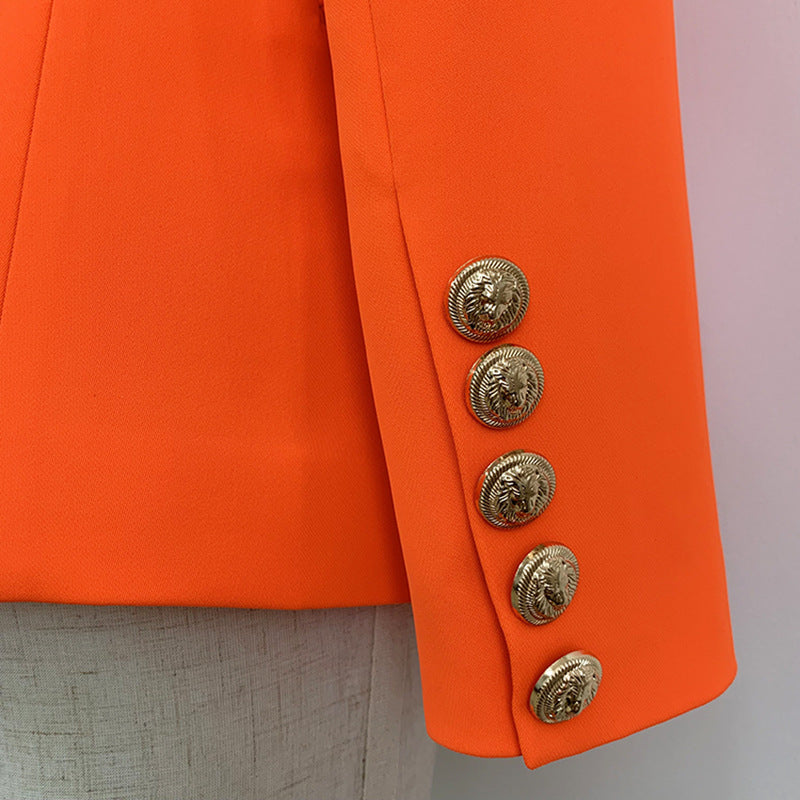Women's Fitted Gold Lion Buttons Fitted Jacket Neon Orange Blazer – SD ...