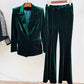 Women Velvet Bronze Green Purple Blazer + Flare Trousers Suit