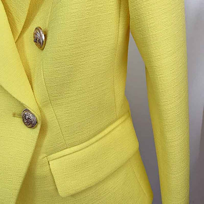 Women's Fitted Gold Lion Buttons Fitted Jacket Fluorescent Green Blazer