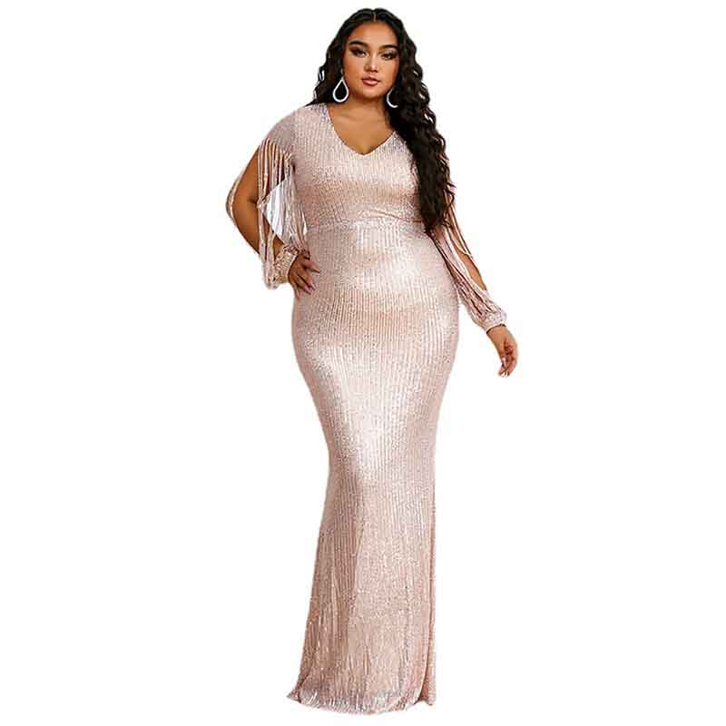 Women Plus Size Shinny Sequin Long Evening Dress Formal Prom Gown