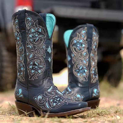 Women's Western Cowgirl Cowboy Boots Wide Calf Pointed Toe Embroidered