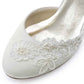 Women's Bridal Shoes Closed Toe T-Strap Low Heel Lace Satin Pumps Wedding Shoes