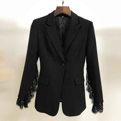 Womens Notched Lapel Pockets Button Work Office Blazer Jacket Suit