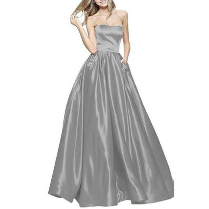 Off The Shoulder Satin Wedding Dresses With Pocket Bridesmaid Dresses