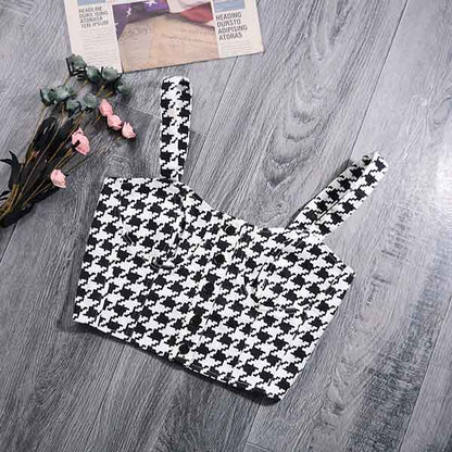 Women Bustier Crop Tops Checkered Push Up Corset Bra Cami Tank