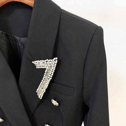 Womens Coat Double Breasted Lion Button Blazer with Metal Outwear