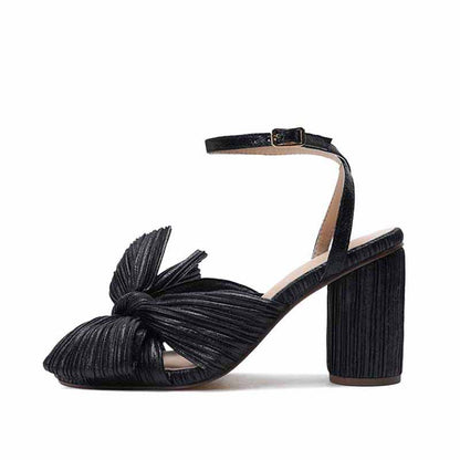 Women Pleated Knot Heeled Sandal with Ankle Strap Summer Bridesmaid Dress Shoes