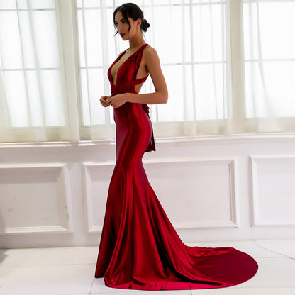 sd-hk Wine Red Cocktail Bodycon Gowns Backless Prom Dress