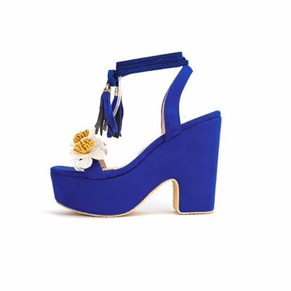 Women's Shoes Platform Heels Sandals Suede Flower Block Heels