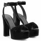 Women Black Peep Toe Ankle Strap Platform Sandals Heeled Shoes