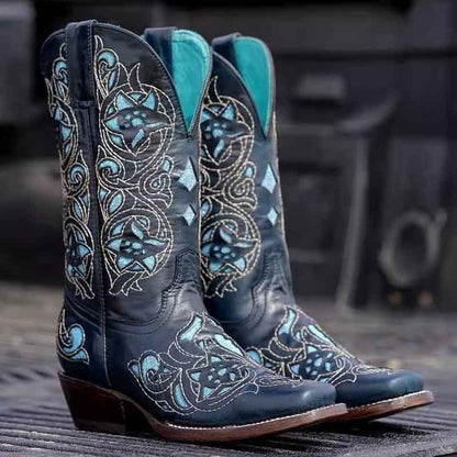 Women's Western Cowgirl Cowboy Boots Wide Calf Pointed Toe Embroidered