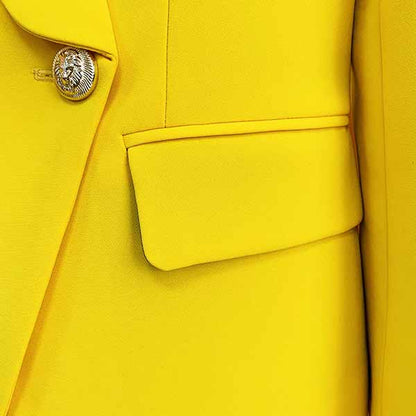 Womens Yellow Pantsuits Blazer + High Waist Nine-Point Suit Pants