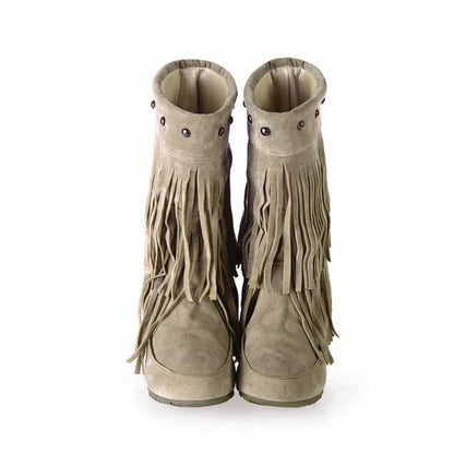 Women's Tassel Bootie Fringe Hidden Wedge Heel Ankle Boots