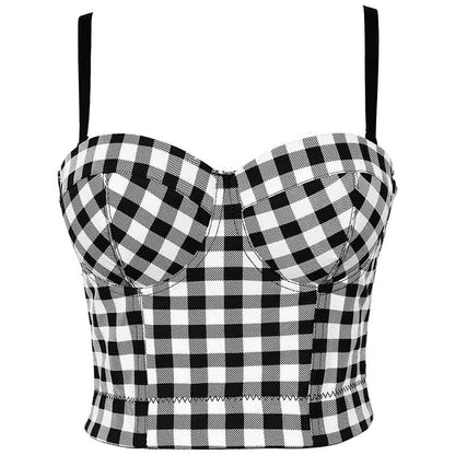Women's Night Out Spaghetti Straps Bra Party Checkered Tank Top