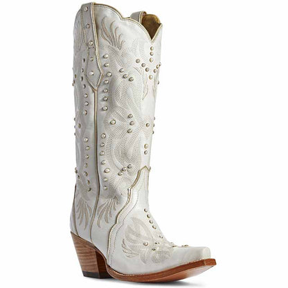 Women's White Floral Embroidery Western Boot Snip Toe Boots