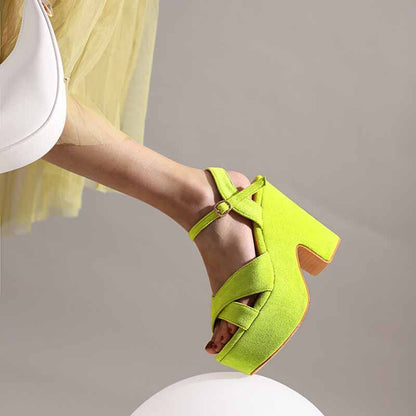 Women's Suede Platform Heels Sandals Wedge Chunky Heels Shoes
