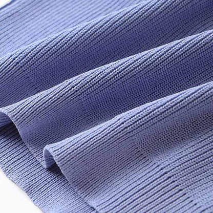 Women Lavender Button-up Knitted Minidress V Neck Mini ribbed-knit Dress