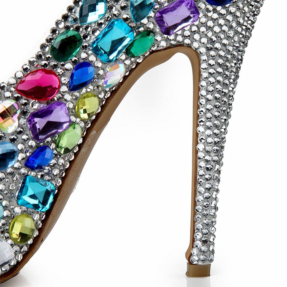 Colored Diamond Wedding Shoes Luxurious Bride Platform Heels