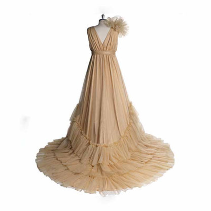 Maternity Mesh Flower Dress Sleeveless Gown