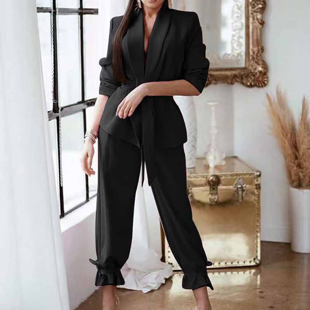 Women's Lace Up Suits High Waisted Two Pieces Pantsuit Colors Black Pink White