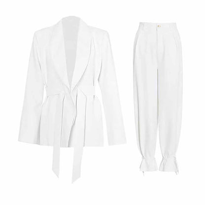 Women's Lace Up Suits High Waisted Two Pieces Pantsuit Colors Black Pink White