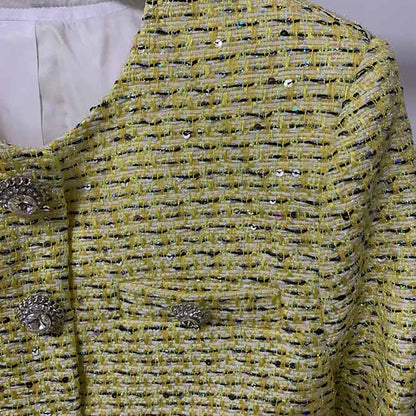 Womens Yellow Three Piece Suit + Short Skirt Formal Set