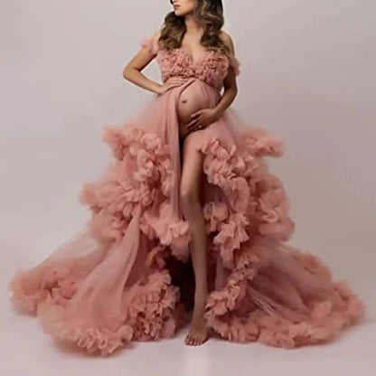 Ladies Gown Sheer Long Robe Puffy Tulle Robe Sheer for Maternity Dress