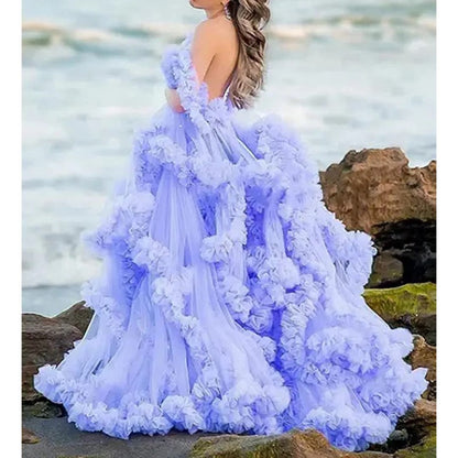 Ladies Gown Sheer Long Robe Puffy Tulle Robe Sheer for Maternity Dress