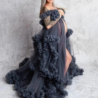 Ladies Gown Sheer Long Robe Puffy Tulle Robe Sheer for Maternity Dress