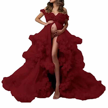 Ladies Gown Sheer Long Robe Puffy Tulle Robe Sheer for Maternity Dress