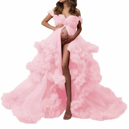 Ladies Gown Sheer Long Robe Puffy Tulle Robe Sheer for Maternity Dress