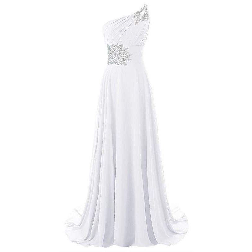 Single shoulder white dress long