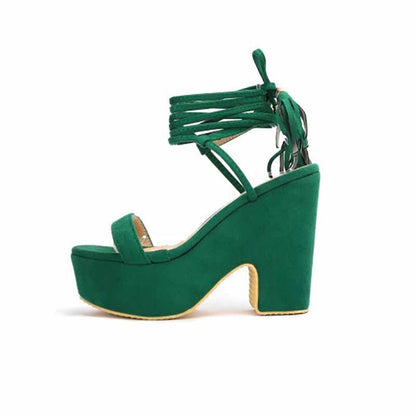 Women's Shoes Platform Heels Sandals Suede Lace Up Block Heels