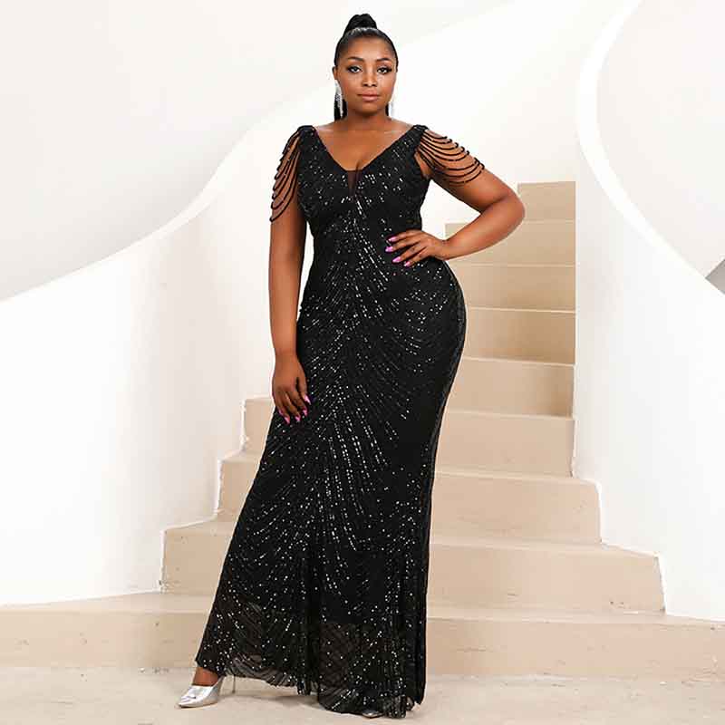 Women Plus Size Formal Gown Halter Sequin Tassel Sleeveless Maxi Prom SD Dresscode & Fashiontrends Women Plus Size Formal Gown Halter Sequin Tassel Sleeveless Maxi Prom SD Dresscode & Fashiontrends
