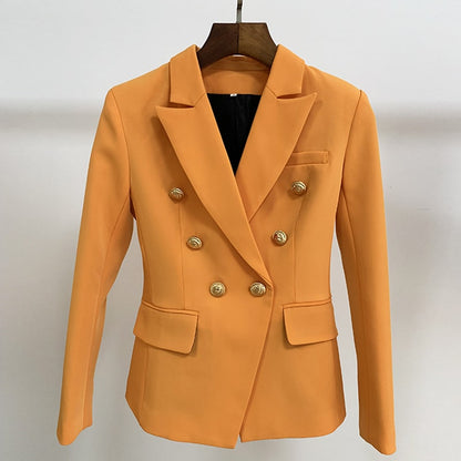 Women's Fitted Gold Lion Buttons Fitted Jacket Golden-orange Blazer