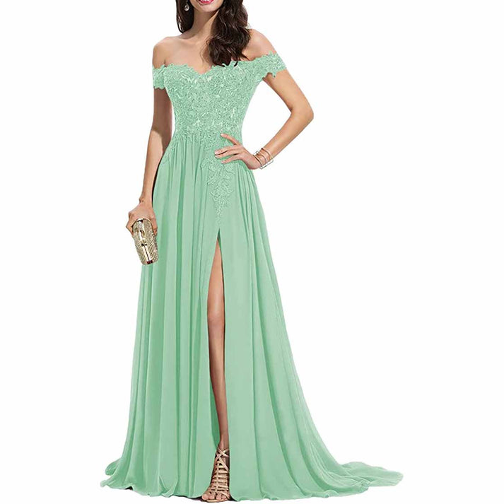 Off Shoulder Chiffon Prom Dress with Slit SYP170