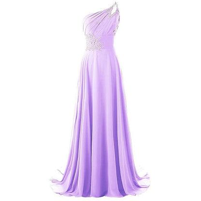One-Shoulder Long Prom Dress Beads Details Bridesmaid Dress Long Maxi Dress